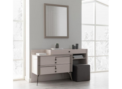 Beiger Schlafzimmer Set Designer Schminktisch Spiegel und Hocker 3tlg