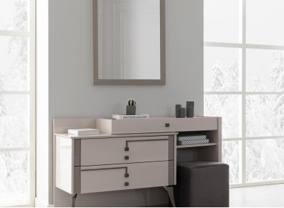 Beiger Schlafzimmer Set Designer Schminktisch Spiegel und Hocker 3tlg
