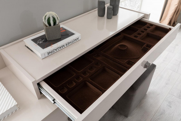 Beiger Schlafzimmer Set Designer Schminktisch Spiegel und Hocker 3tlg