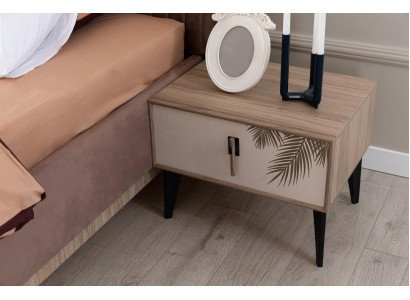 Beiger Nachttisch Designer Schlafzimmer Möbel Luxus Holz Nachttische