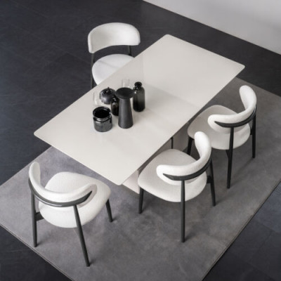 Exklusives Esszimmer Set Weißer Esstisch 4x Textil Polsterstühle 5tlg.