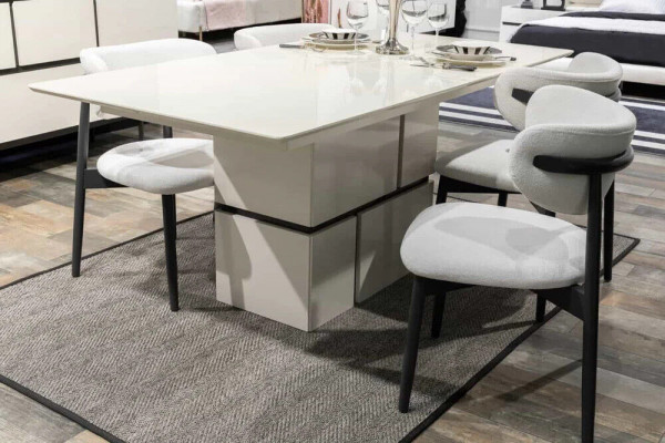 Exklusives Esszimmer Set Weißer Esstisch 4x Textil Polsterstühle 5tlg.