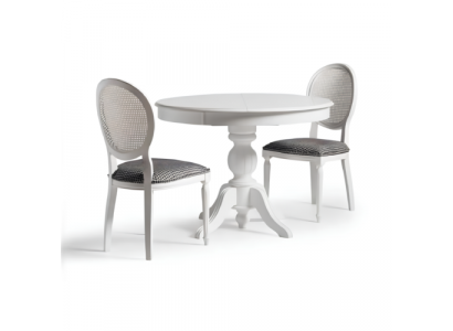 Luxus Essgruppe Esszimmer Runder Esstisch Stühle 3tlg Weiß Stoff Holz