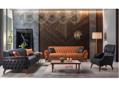 Designer Chesterfield Ledergarnitur Polster Dreisitzer Stilvoller Sessel