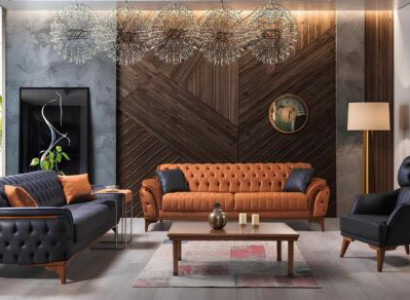 Weiß-Orange Wohnzimmer Sofagarnitur Chesterfield Luxus Sofas Dreisitzer