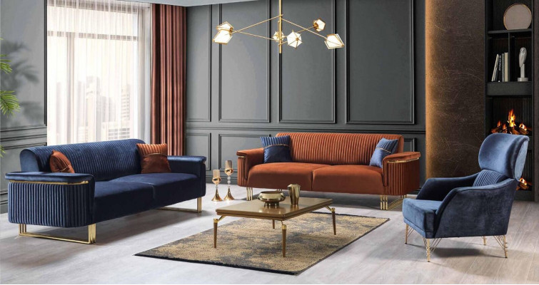 Luxuriöse Wohnzimmer Möbel Designer Braunes Sofa Exklusiver Sessel 2tlg