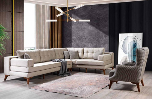 Karierter Sessel Polster 1-Sitzer Grauer Wohnzimmer Textil Lehnsessel