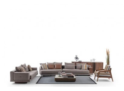 Graue Wohnzimmer Sofas Stoffsofas Designer Sessel Holz Couchtisch 5tlg.