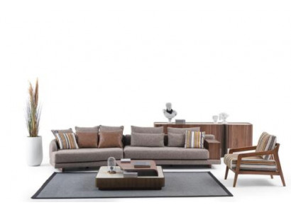 Exklusive Wohnzimmer Couchgarnitur Stoffsofa Holz Couchtisch Sideboard