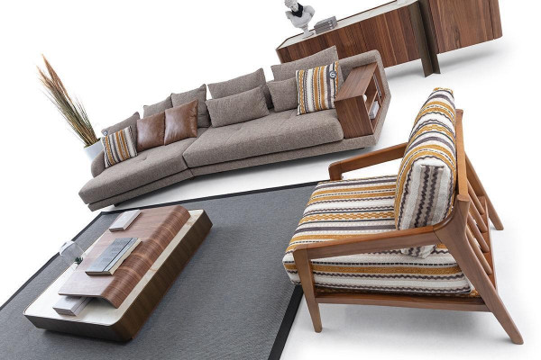 Exklusive Wohnzimmer Couchgarnitur Stoffsofa Holz Couchtisch Sideboard