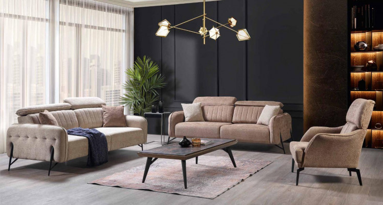 Beiges Wohnzimmer Sofa Designer 3-Sitzer Stoffsofa Luxus Polster Möbel