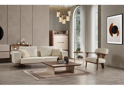 Modern Weiß Sofagarnitur 3 1 Sitzer Textil Holz Sessel Komplett Set neu