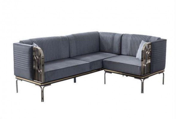 Exklusives Graues Esszimmer Set Luxus Edelstahl Tisch 2x Textil Stühle
