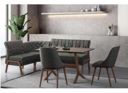 Graue Esszimmer Garnitur Holz Esstisch 2x Textilstühle Eckbank 4tlg Set