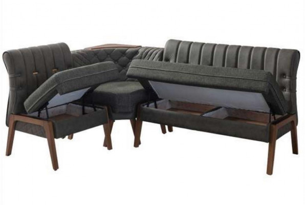 Graue Esszimmer Garnitur Holz Esstisch 2x Textilstühle Eckbank 4tlg Set