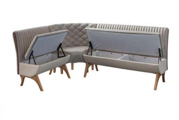 Designer Hellgraue Esszimmer Garnitur Polster Eckbank 2x Stühle Esstisch