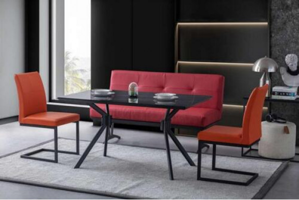 Moderne Esszimmer Möbel Schwarzer Esstisch Kunstleder Stühle Luxus Bank