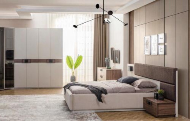 Luxuriöse Schlafzimmer Garnitur Doppelbett 2x Nachttische Eckschrank
