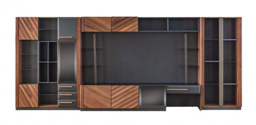 Moderne Schwarz-Braune Wohnwand Luxus RTV Vitrine Wandschrank Möbel 4tlg