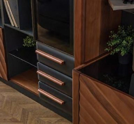 Moderne Schwarz-Braune Wohnwand Luxus RTV Vitrine Wandschrank Möbel 4tlg