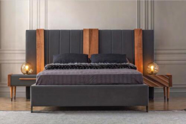 Graue Schlafzimmer Garnitur Modernes Doppelbett 2x Nachttische 3tlg Set