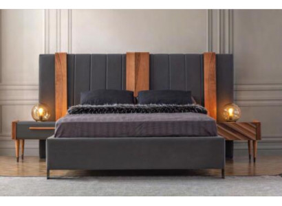 Graue Schlafzimmer Garnitur Modernes Doppelbett 2x Nachttische 3tlg Set