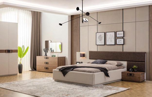 Designer Schlafzimmer Set Modernes Großes Bett Holz Kommode Nachtkonsole
