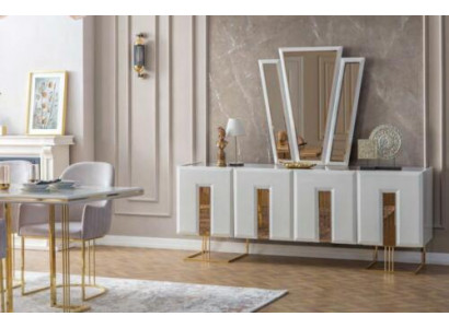 Weiße Edelstahl Anrichte Designer Esszimmer Möbel Luxus Kommode Neu