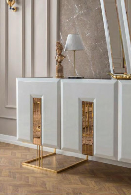 Weiße Edelstahl Anrichte Designer Esszimmer Möbel Luxus Kommode Neu