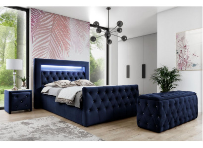 Dunkelblaue Chesterfield Schlafzimmer Möbel LED-Doppelbett Nachtkonsolen