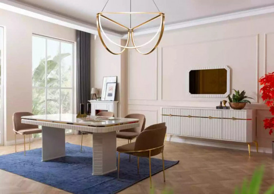 Esszimmer Set Tisch 6x Stühle Sideboard Spiegel 9tlg Gruppe Garnitur