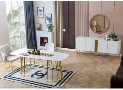 Esszimmer Set Tisch 6x Stühle Sideboard Spiegel 9tlg. Gruppe Garnitur
