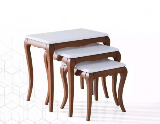 Beistelltisch 3x Wohnzimmer Möbel Material Holz weiß Design Modern