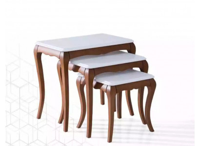 Beistelltisch 3x Wohnzimmer Möbel Material Holz weiß Design Modern