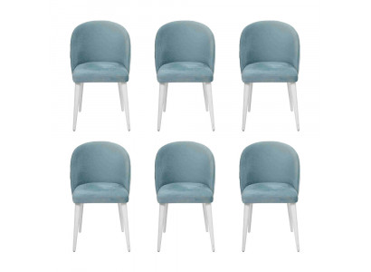 Luxus Esszimmer Holz 6x Stühle blau armlos neues Design gepolsterter Stuhl