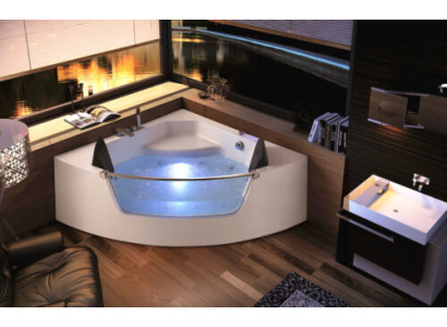 Whirlpool Badewanne Glas LED Licht Armaturen Eckbadewanne Wanne Badewanne