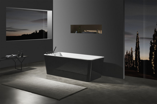 Luxus Badewanne Schwarz Weiße Wanne Badewannen 170x80 mit Armaturen Komplett
