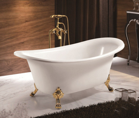 Wanne Standbadewanne Freistehende Badewanne Modern Gold Weiß Oval