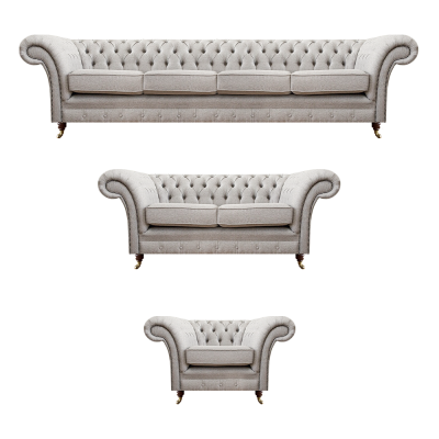 Chesterfield Grau Set Luxus Polstermöbel Sofas Komplett Wohnzimmer