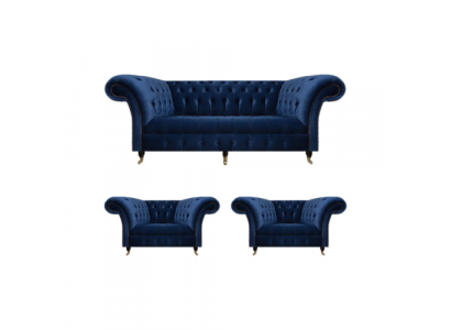 Chesterfield Luxus Einrichtung 2x Sessel Dreisitzer Sofa Couch Wohnzimmer 3+1+1