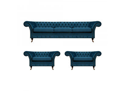 Luxus Blau Wohnzimmer Set Chesterfield Einrichtung Polstermöbel Sofas Textil