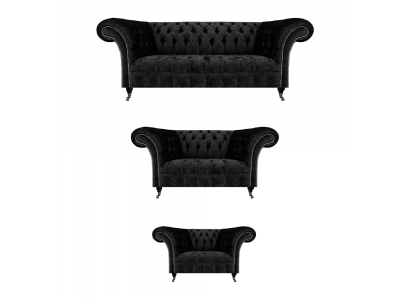 Luxus Schwarz Komplett Chesterfield Sofas Set Wohnzimmer Sessel Neu