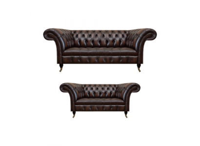 Chesterfield Braun Sofa Set Dreisitzer Sofa Couch Zweisitzer Wohnzimmer Neu