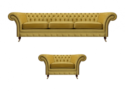 Wohnzimmer Set Sofa Couch Dreisitze 3+1 Sessel Sofagarnitur Chesterfield