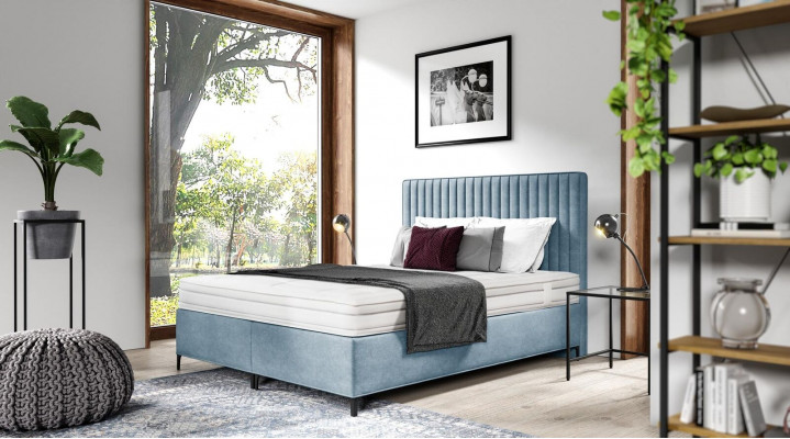 Blau Bett Designer Doppelbett Polstermöbel Schlafzimmer Boxspringbett