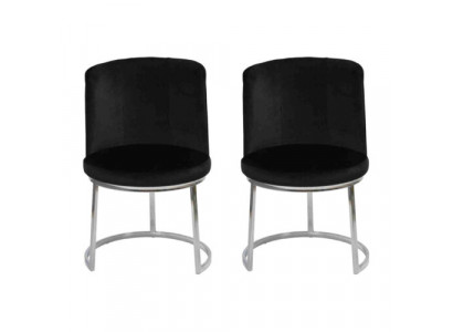 Schwarzer Designer 2x Stühle mit Edelstahlfüßen Moderne Esszimmerstühle