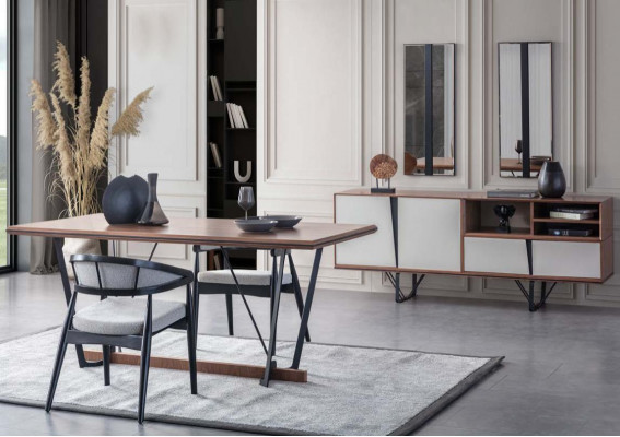 Garnitur Esszimmer Esstisch Anrichte Esszimmertisch Braun Set 2tlg