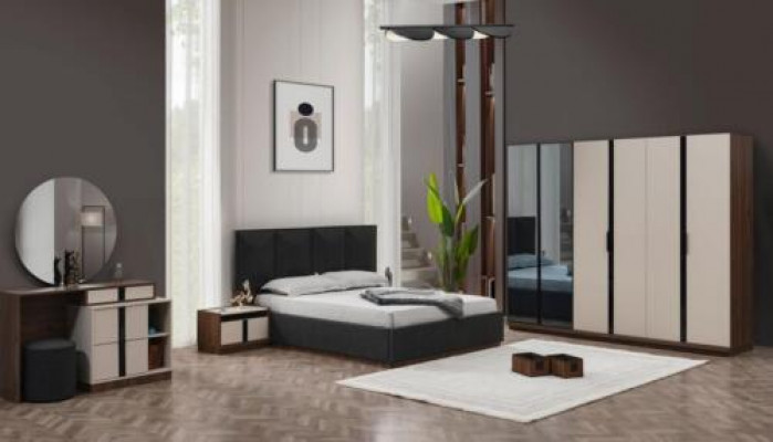 Komplette Doppelbett Bett Nachttische Schrank Beige 6tlg Schlafzimmer