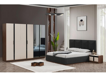 Garnitur Schlafzimmer Doppelbett Bett Nachttische Schrank Grau 4tlg