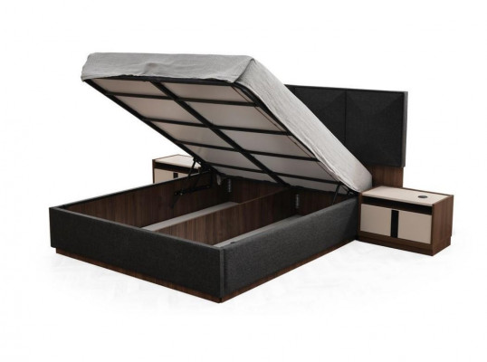 Garnitur Schlafzimmer Doppelbett Bett Nachttische Schrank Grau 4tlg